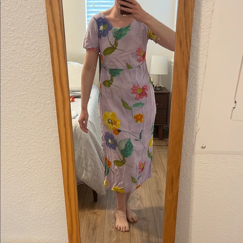 Vintage Jams World lavender floral midi dress in print Water Flower
